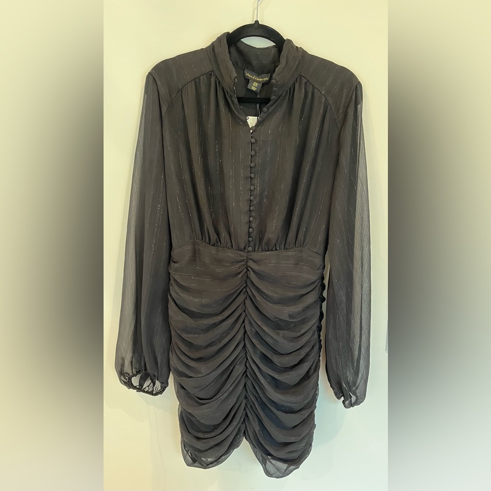 House of Harlow 1960 NWT Black Lurex Metallic Ruched Romantic Cocktail Dress